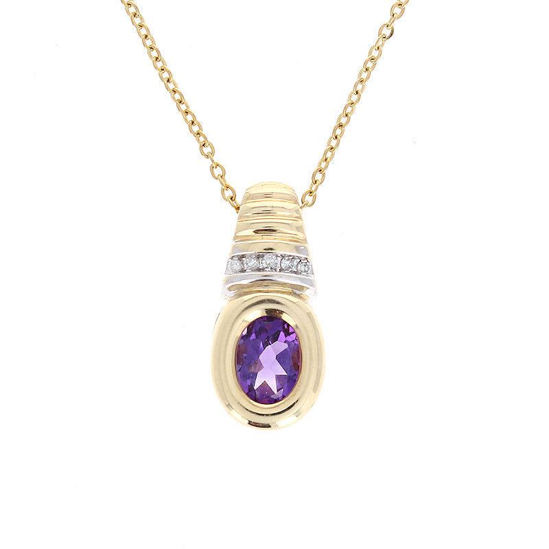 Ladies 14kt Yellow Gold 1.25ct Amethyst and Diamond Pendant