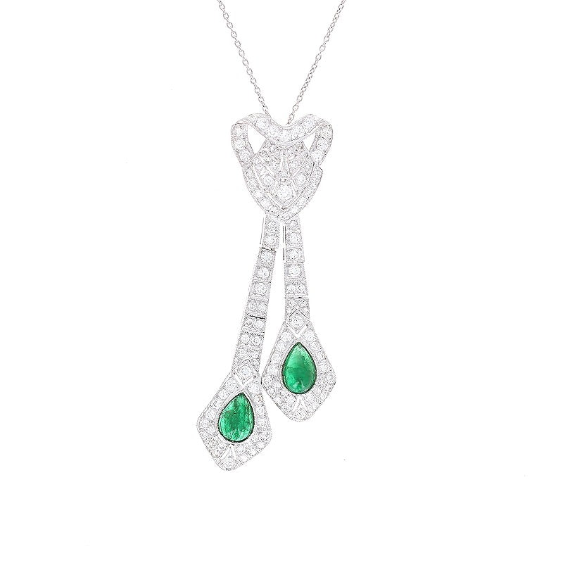Ladies Platinum 1.42cts Emerald and 1.29cts Diamond Necklace