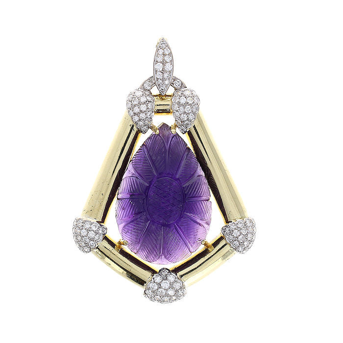Ladies 18kt Yellow Gold 64.62ct Amethyst and 2.28cts Diamond Pendant
