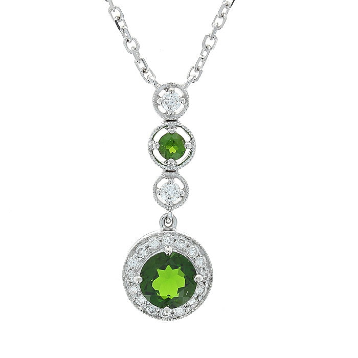 Ladies 14kt White Gold 1.07cts Diopside and 0.24cts Diamond Pendant
