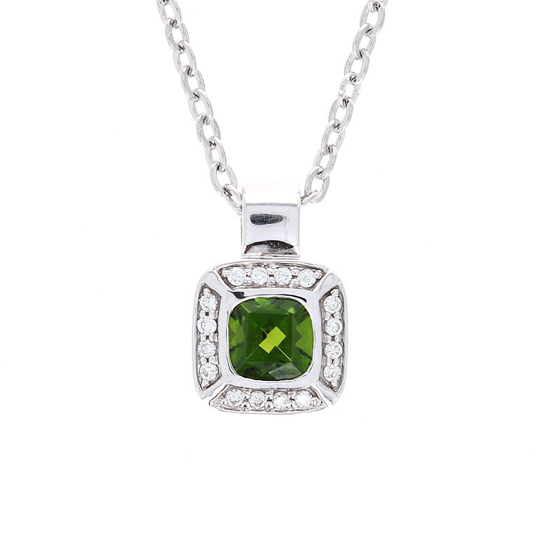Ladies 14kt White Gold 1.06ct Diopside and Diamond Pendant