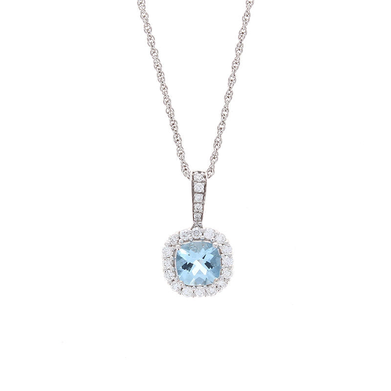 Ladies 14kt White Gold 0.67ct Aquamarine and 0.29cts Diamond Pendant