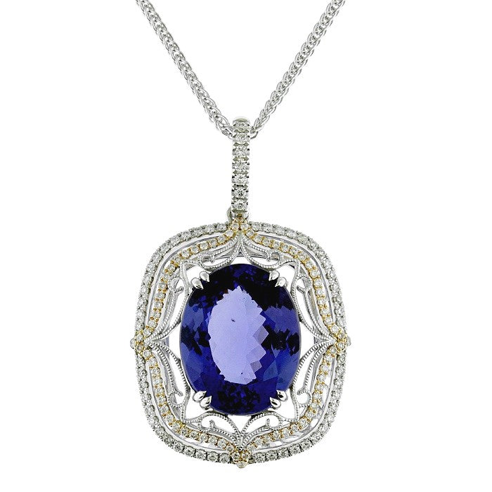 Ladies 18kt Two Toned 7.44ct Tanzanite And 0.43cts Diamond Pendant