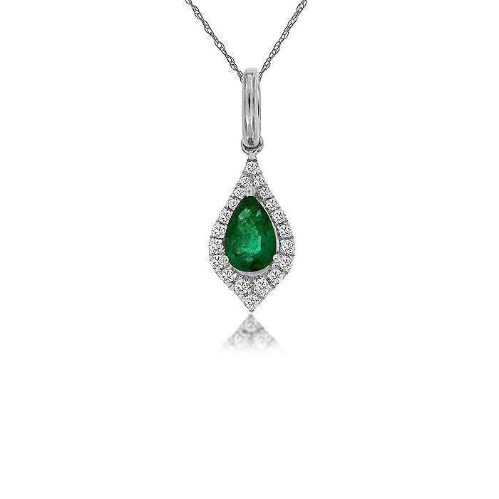 Ladies 14kt White Gold 0.38ct Emerald And 0.10cts Diamond Necklace