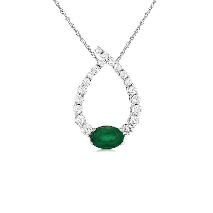Ladies 14kt White Gold 0.44ct Emerald and 0.33cts Diamond Pendant