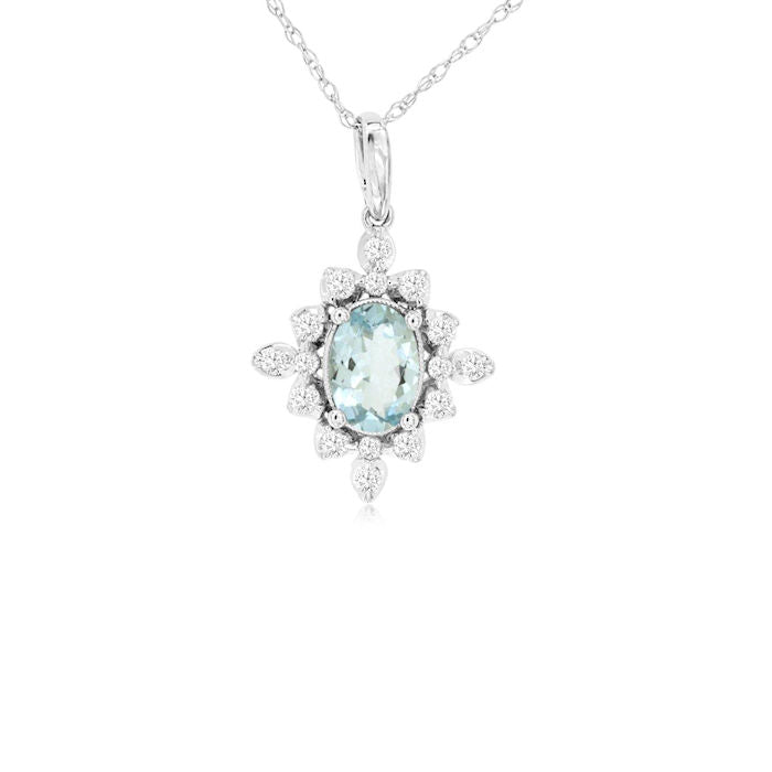 Ladies 14kt White Gold 0.68ct Aquamarine and 0.25cts Diamond Pendant