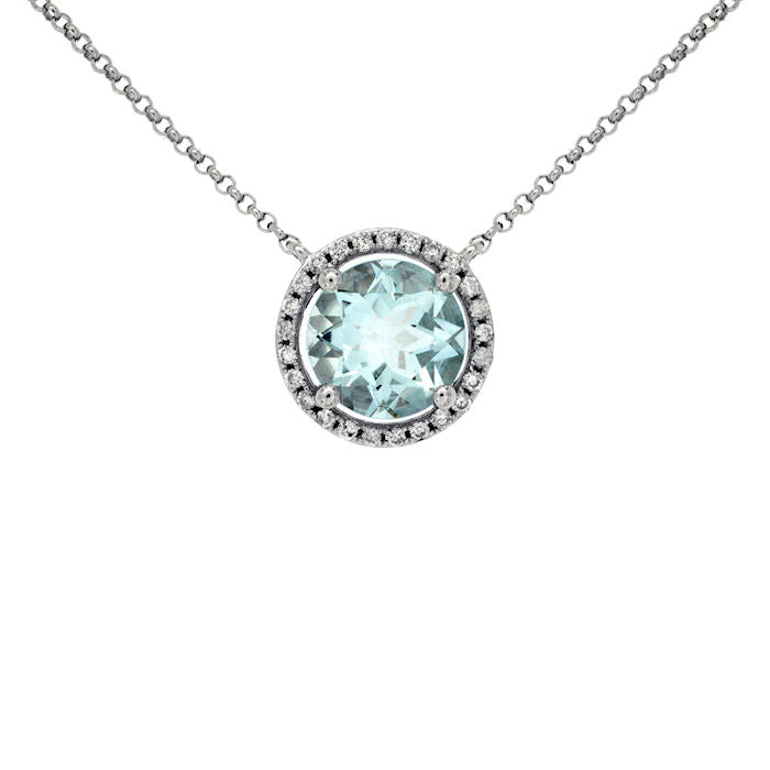 Ladies 14kt White Gold 1.70ct Aquamarine and 0.14cts Diamond Pendant