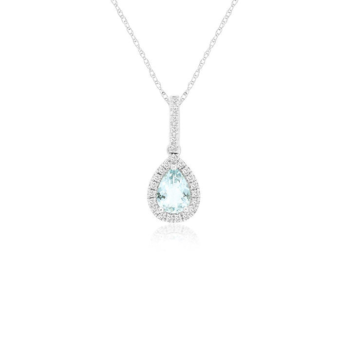 Ladies 14kt White Gold 0.65ct Aquamarine and Diamond Pendant