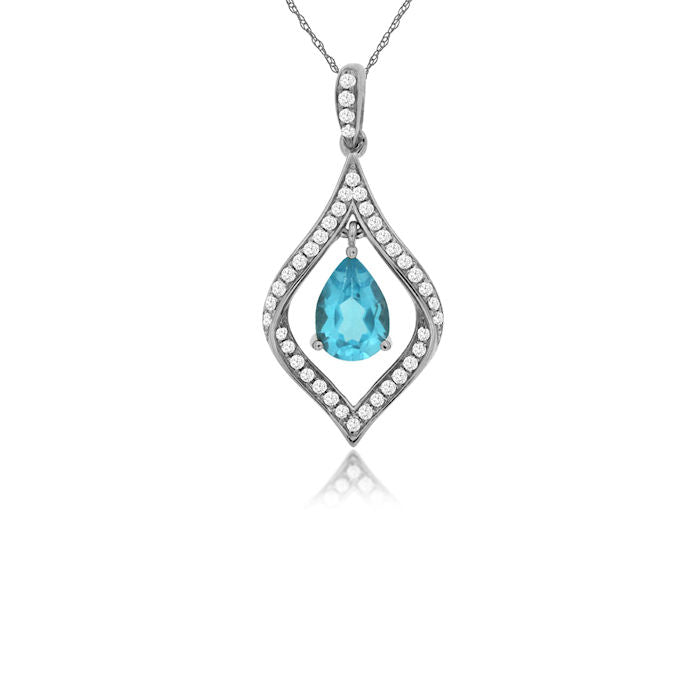 Ladies 14kt White Gold 0.85ct Blue Topaz and Diamond Necklace