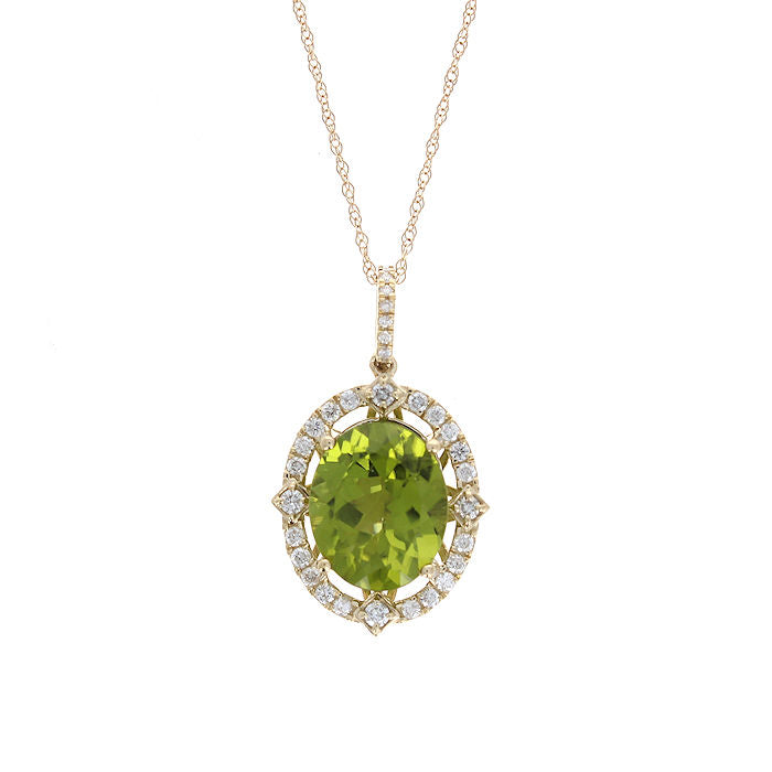 Ladies 14kt Yellow Gold 4.85ct Peridot and 0.38cts Diamond Pendant