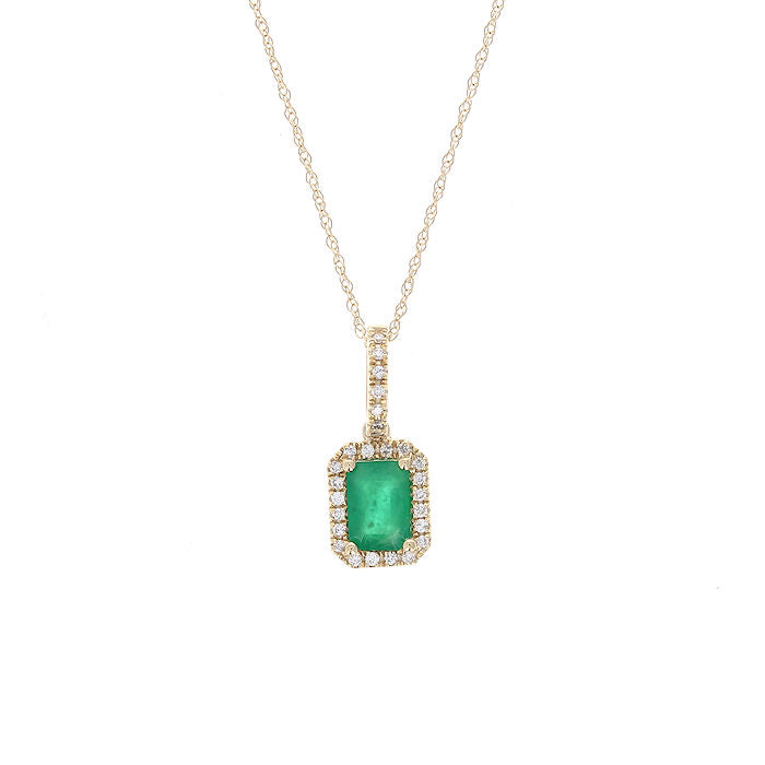 Ladies 14kt Yellow Gold 1.00ct Emerald and 0.13cts Diamond Necklace