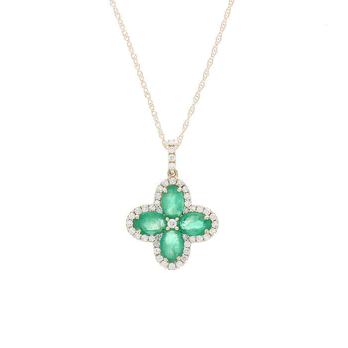 Ladies 14kt Yellow Gold 1.80cts Emerald and 0.40cts Diamond Pendant