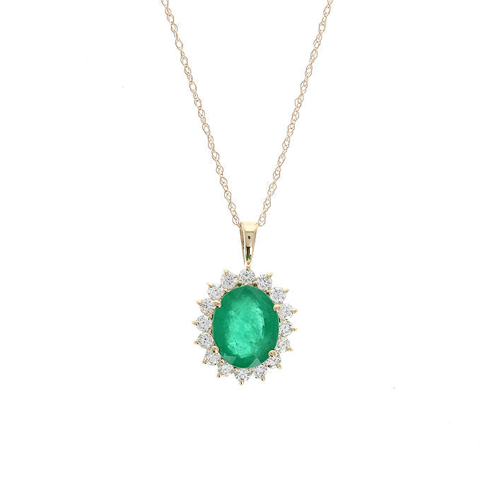 Ladies 14kt Yellow Gold 2.40ct Emerald and 0.65cts Diamond Pendant