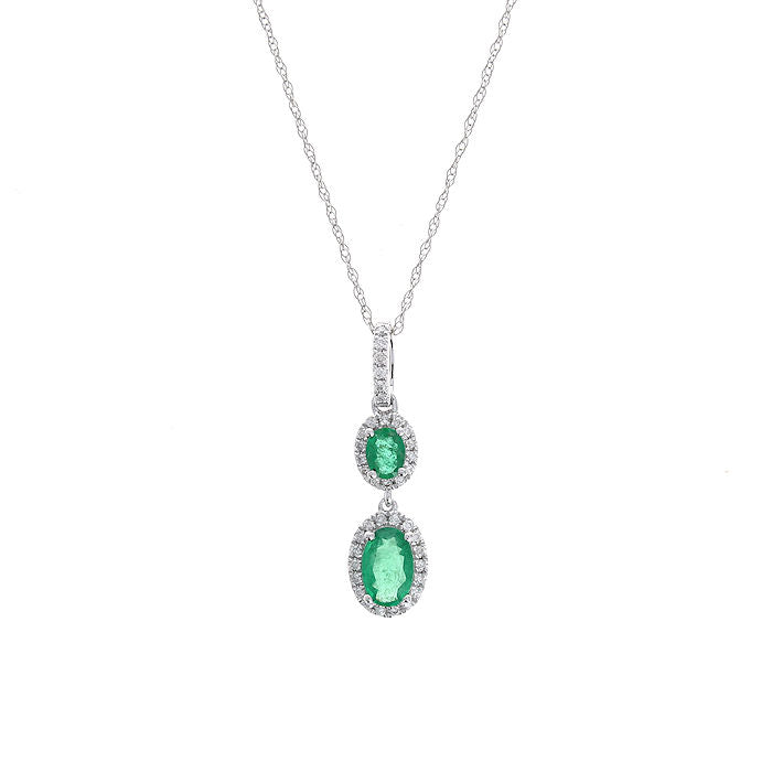 Ladies 14kt White Gold 0.66cts Emerald and 0.14cts Diamond Pendant