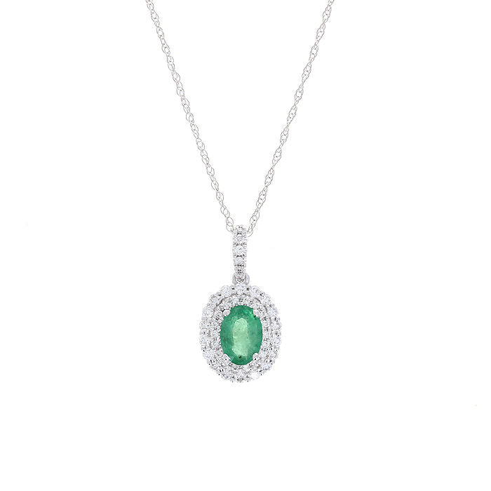 Ladies 14kt White Gold 0.70ct Emerald and 0.39cts Diamond Pendant