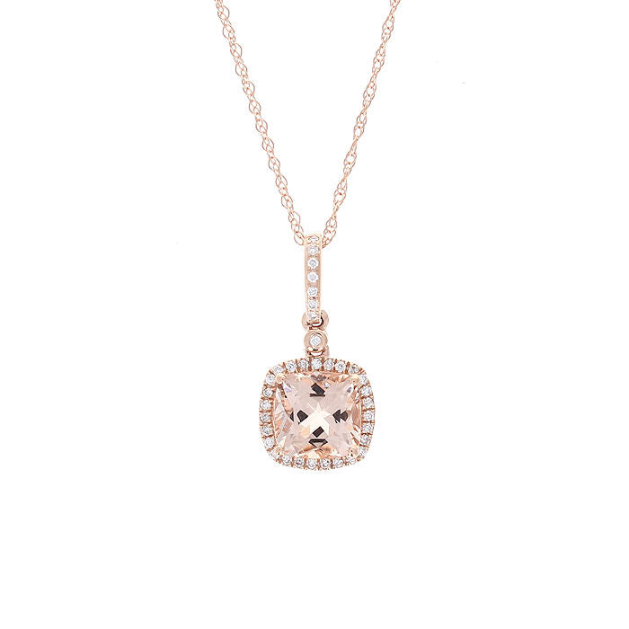 Ladies 14kt Rose Gold 2.00ct Morganite and 0.14cts Diamond Pendant