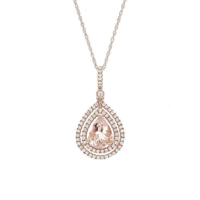 Ladies 14kt Rose Gold 1.20ct Morganite and 0.40cts Diamond Pendant