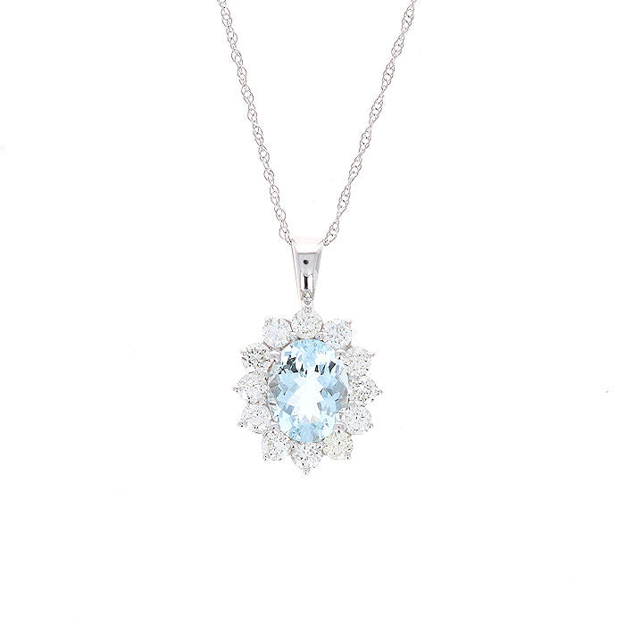 Ladies 14kt White Gold 1.50ct Aquamarine and 1.00cts Diamond Pendant
