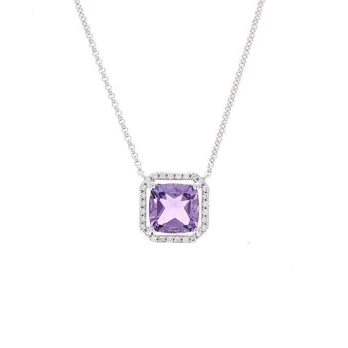 Ladies 14kt White Gold 2.60ct Amethyst and 0.14cts Diamond Pendant
