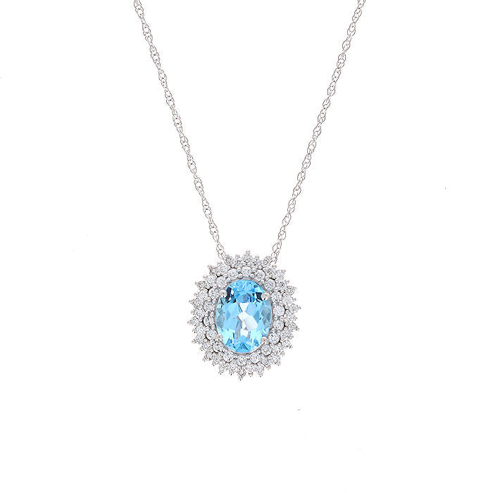 Ladies 14kt White Gold 1.50ct Blue Topaz and 0.33cts Diamond Pendant