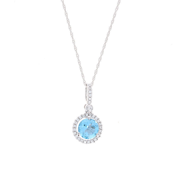 Ladies 14kt White Gold 1.50ct Blue Topaz and Diamond Necklace