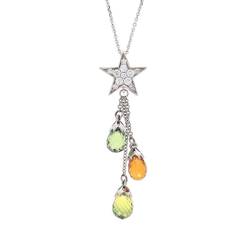 Ladies 14kt White Gold 5.49cts Multi-Colored Sapphire and 0.20cts Diamond Pendant