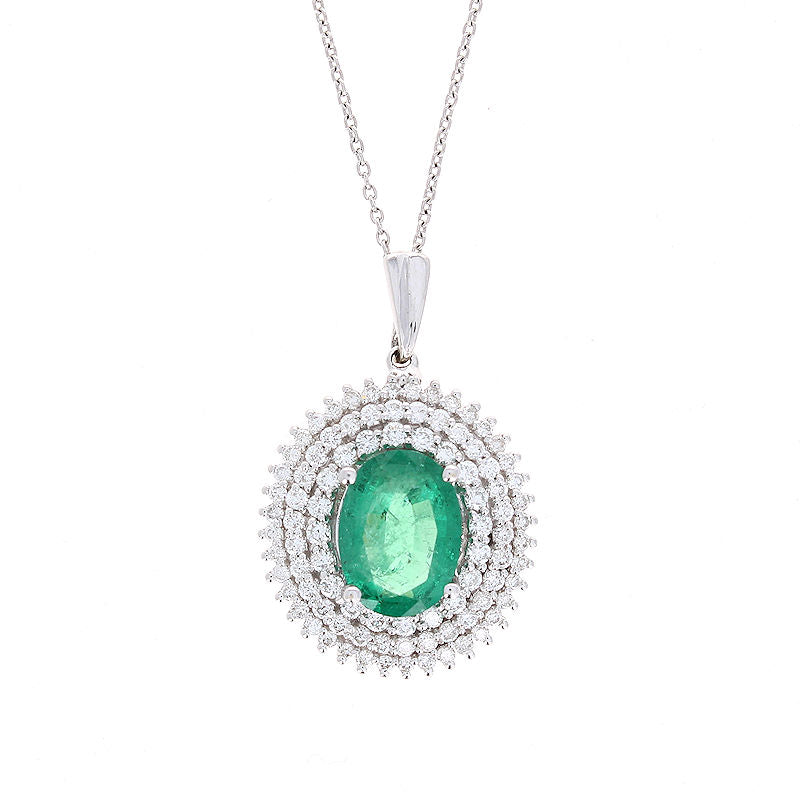 Ladies 14kt White Gold 2.27ct Emerald and 1.03cts Diamond Pendant