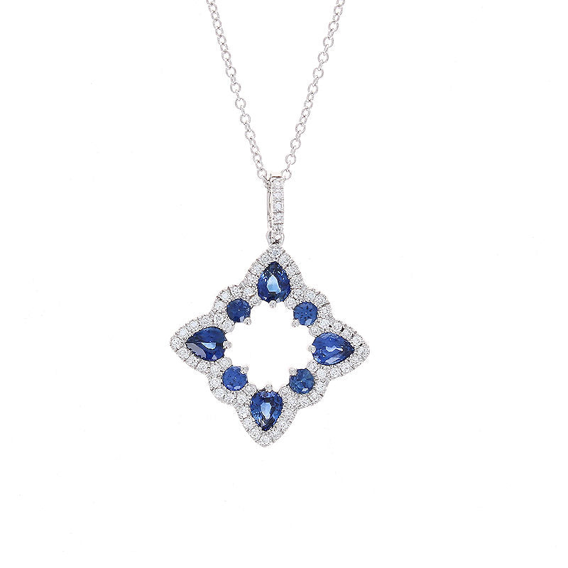 Ladies 14kt White Gold 0.94cts Blue Sapphire and 0.23cts Diamond Pendant