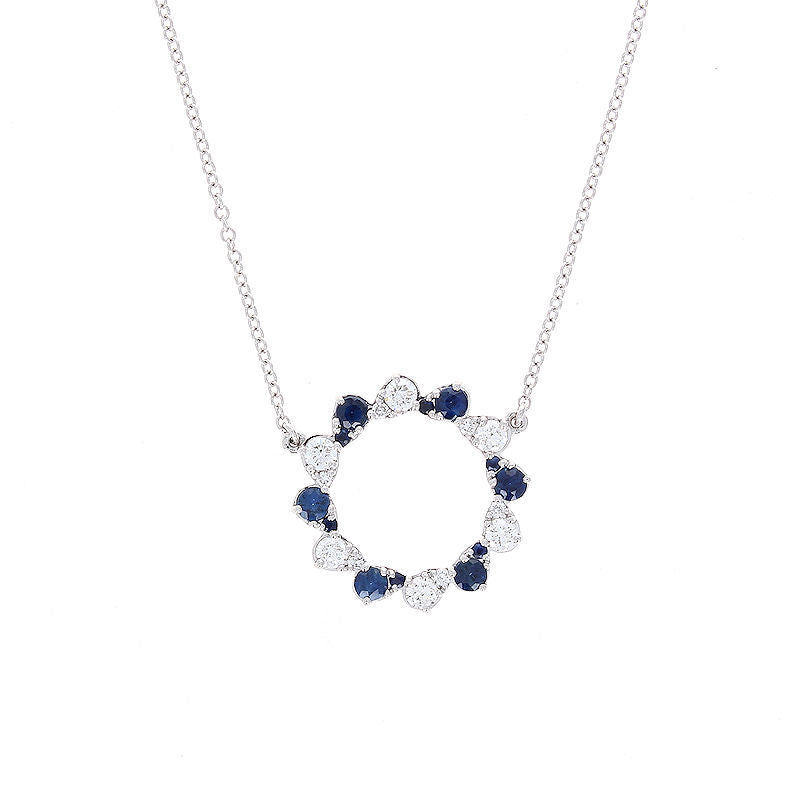 Ladies 14kt White Gold 0.38cts Blue Sapphire and 0.30cts Diamond Necklace