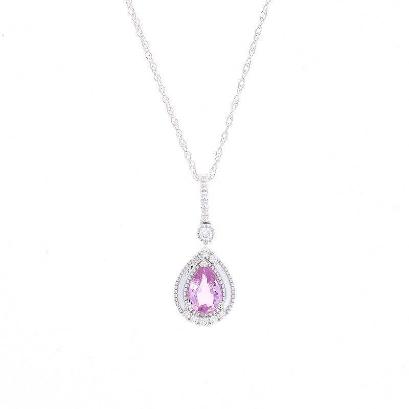 Ladies 14kt White Gold 0.65ct Pink Sapphire and 0.10cts Diamond Pendant
