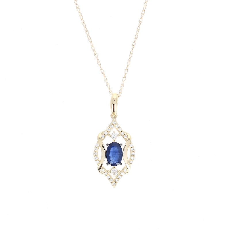 Ladies 14kt Yellow Gold 0.65cts Blue Sapphire and 0.12cts Diamond Pendant