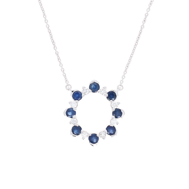 Ladies 14kt White Gold 1.00cts Sapphire and 0.29cts Diamond Circle Pendant