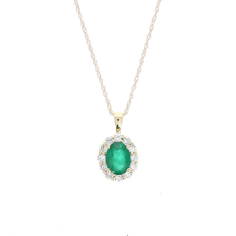 Ladies 14kt Yellow Gold 0.70ct Emerald and 0.30cts Diamond Pendant
