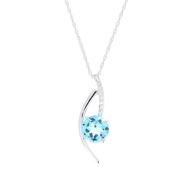 Ladies 14kt White Gold 1.50ct Blue Topaz and 0.05cts Diamond Pendant