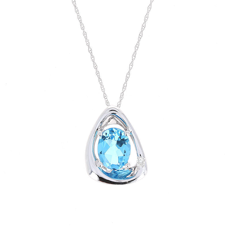 Ladies 14kt White Gold 2.10ct Blue Topaz and 0.02ct Diamond Pendant