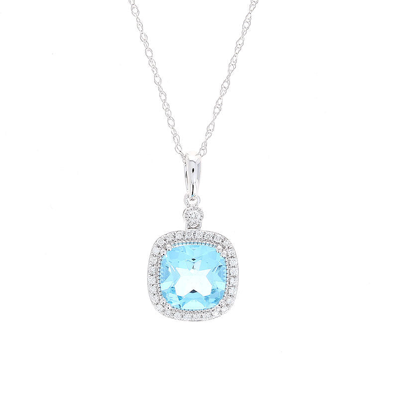 Ladies 14kt White Gold 2.60ct Blue Topaz and 0.18cts Diamond Pendant