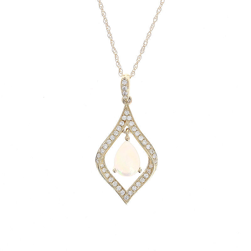 Ladies 14kt Yellow Gold 0.40ct Opal and 0.17cts Diamond Pendant