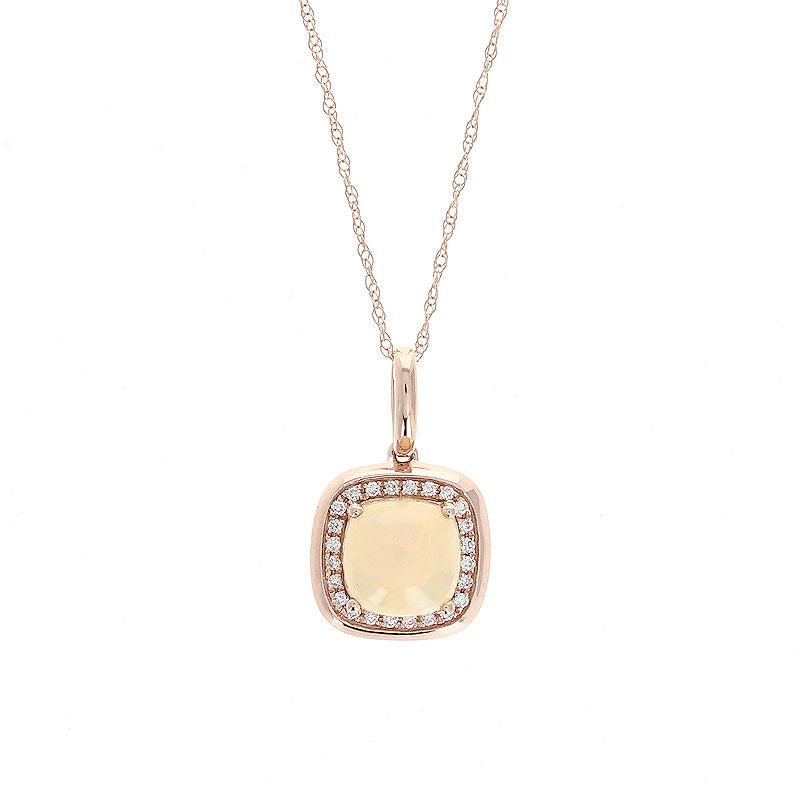 Ladies 14kt Rose Gold 0.90ct Opal and 0.08cts Diamond Pendant