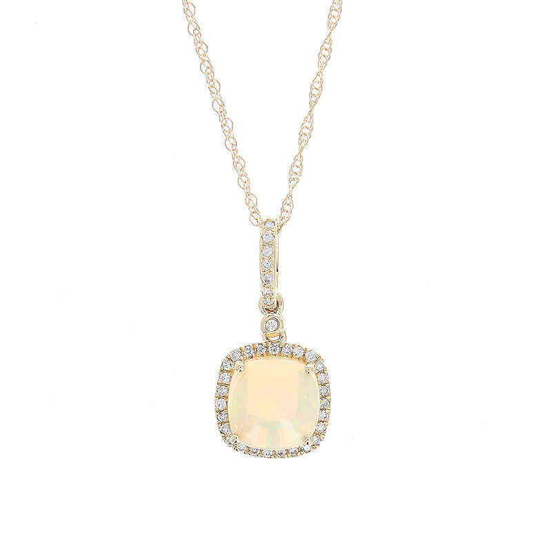 Ladies 14kt Yellow Gold 1.40ct Opal and 0.14cts Diamond Pendant