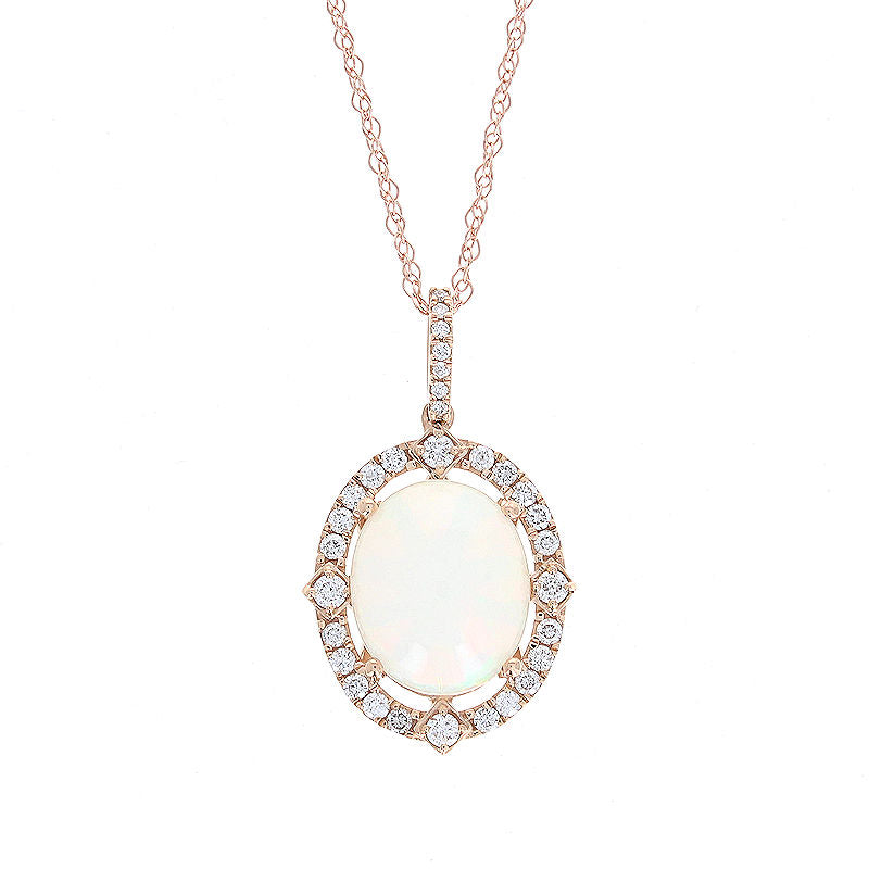 Ladies 14kt Rose Gold 3.00ct Opal and 0.38cts Diamond Pendant