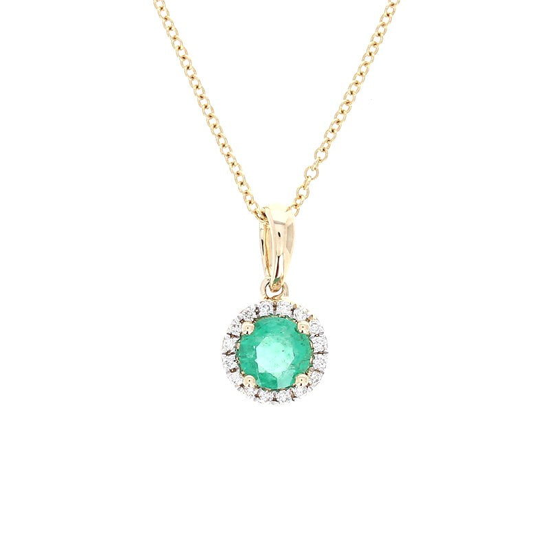 Ladies 14kt Yellow Gold 0.36ct Emerald and 0.07cts Diamond Pendant