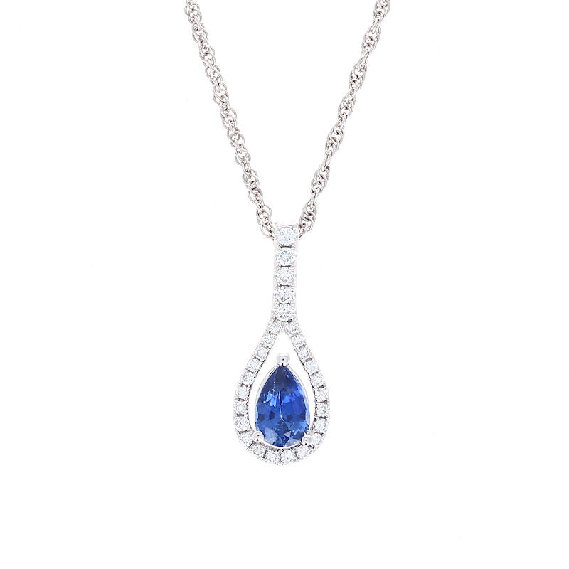 Ladies 18kt White Gold 0.55ct Sapphire and 0.14cts Diamond Pendant