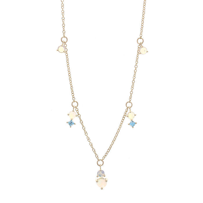 Ladies 14kt Yellow Gold 0.50cts Opal and Blue Topaz Necklace