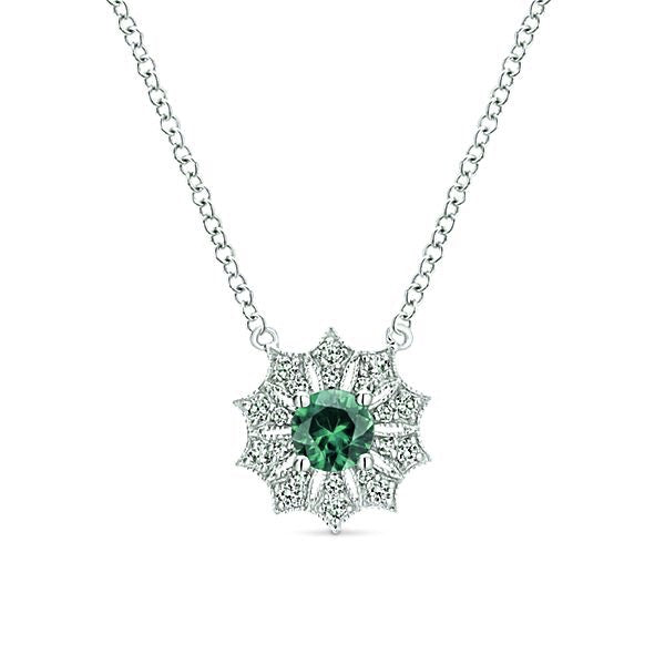 Ladies 14kt White Gold 0.25ct Emerald and 0.13cts Diamond Pendant