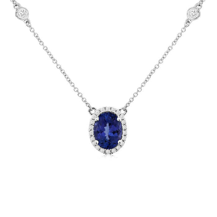 Ladies 14kt White Gold 1.30ct Tanzanite and 0.27cts Diamond Necklace