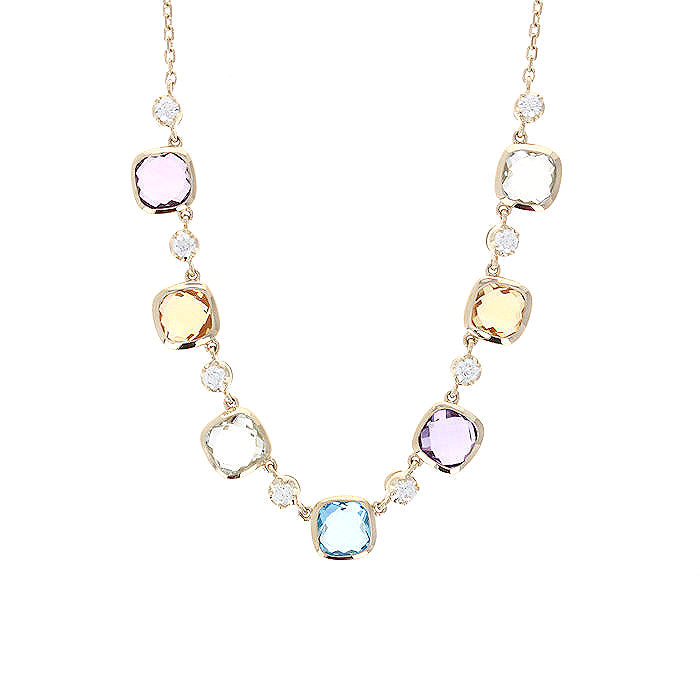 Ladies 14kt Yellow Gold Multi Gemstone and 0.31cts Diamond Necklace