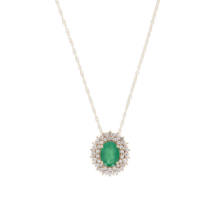 Ladies 14kt Yellow Gold 1.10ct Emerald and 0.33cts Diamond Necklace