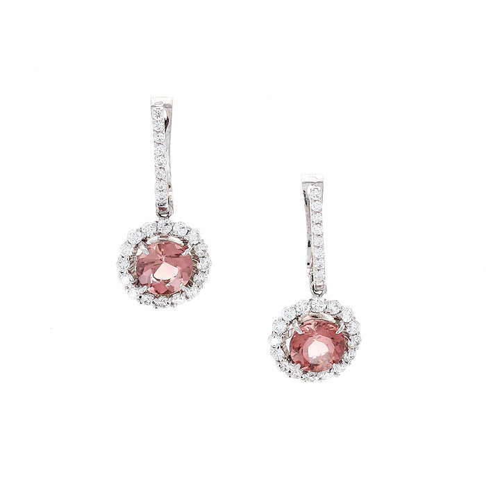 Ladies 14kt White Gold 2.70cts Pink Tourmaline and Diamond Earrings