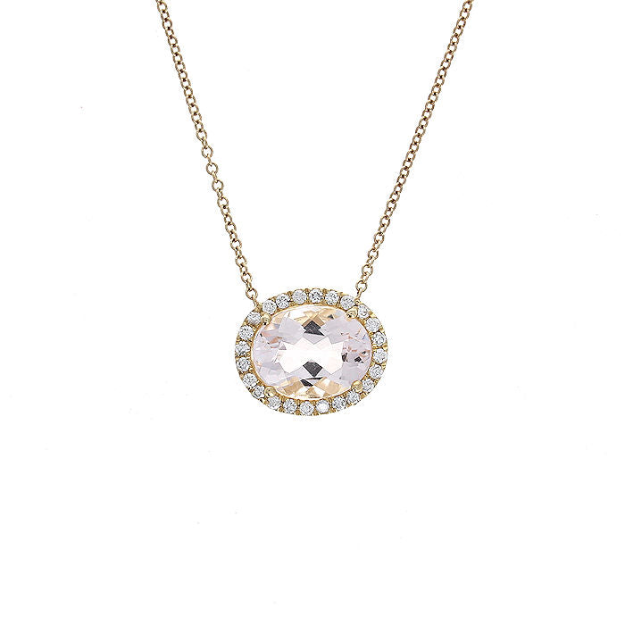 Ladies 14kt Yellow Gold 3.23ct Morganite and 0.18cts Diamond Pendant