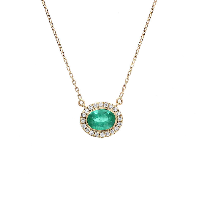 Ladies 14kt Yellow Gold 0.79ct Emerald And 0.20cts Diamond Necklace